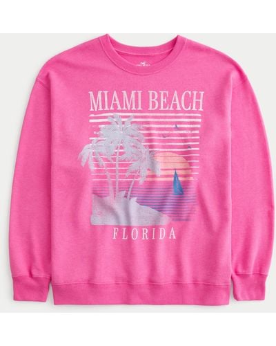 Hollister Frottee-Sweatshirt in Oversized Fit mit Miami Beach-Grafik - Pink