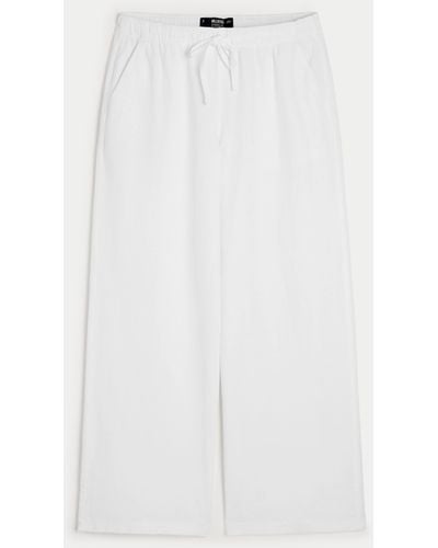 Hollister Adjustable Rise Pull-on Linen Blend Wide-leg Trousers - White