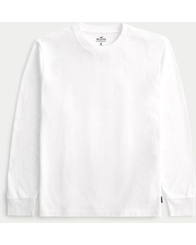 Hollister Lässiges langärmliges T-Shirt aus schwerer Baumwolle mit Rundhalsausschnitt - Weiß