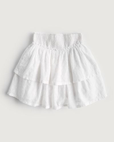 Hollister Ultra High-rise Tiered Floral Embroidery Mini Skirt - White