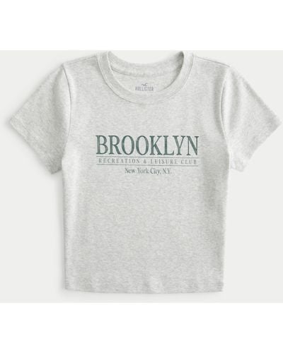 Hollister Brooklyn Leisure Club Graphic Baby Tee - Grey