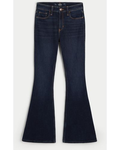Hollister High Rise Flare Jeans in dunkler Waschung - Blau