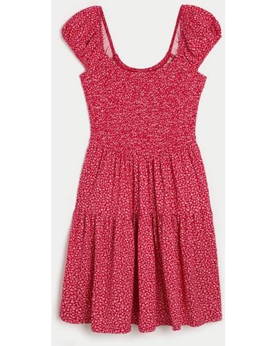 Hollister Smocked Bodice Knit Mini Dress - Red