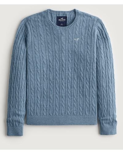 Hollister Cable-knit Logo Icon Crew Jumper - Blue