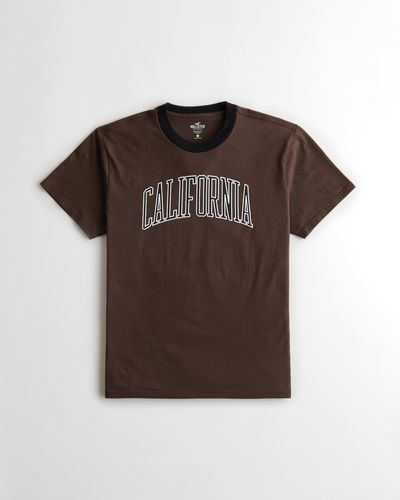 Hollister Relaxed Print Graphic Ringer Tee - Brown