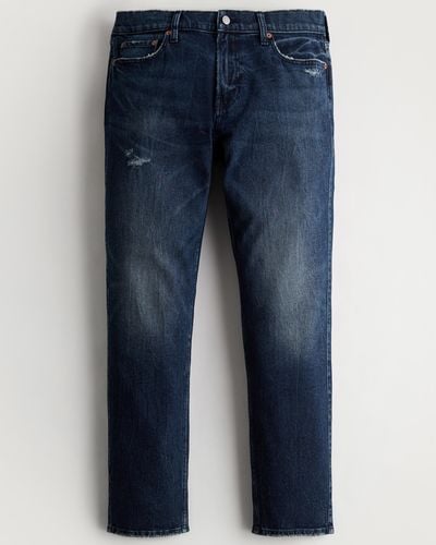 Hollister Distressed Dark Indigo Wash Slim Jeans - Blue