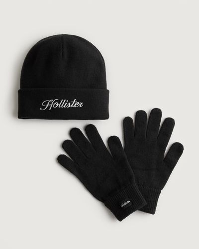 Hollister Set aus Beanie und Handschuhen mit Logo - Schwarz