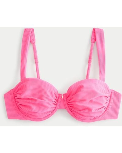 Hollister Ribbed Ruched Balconette Bikini Top - Pink