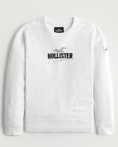 Hollister Embroidered Logo Crew Sweatshirt - White