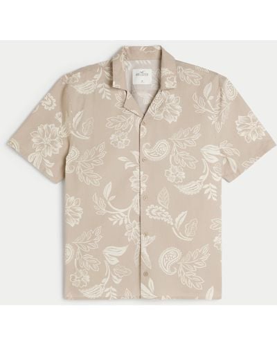Hollister Short-sleeve Paisley Poplin Shirt - Natural
