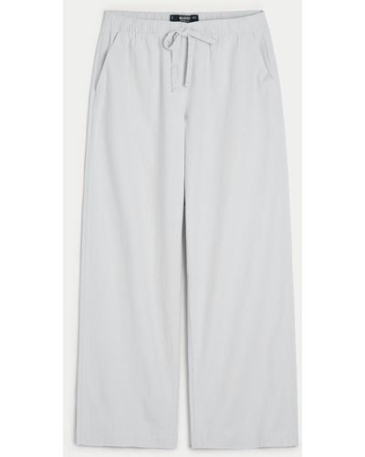 Hollister Adjustable Rise Pull-on Linen Blend Wide-leg Trousers - White