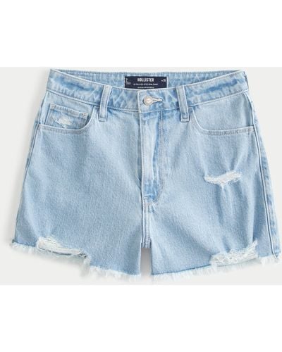 Hollister Ultra High Rise Mom-Jeans-Shorts in Acid-Waschung, Distressed-Optik - Blau
