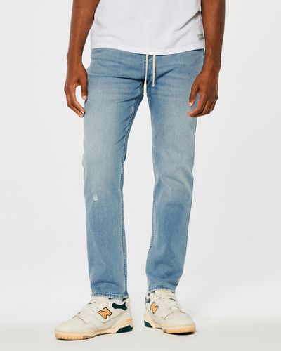 Hollister Slim Straight Pull-On-Jeans in mittlerer Waschung mit Distressed-Optik - Blau