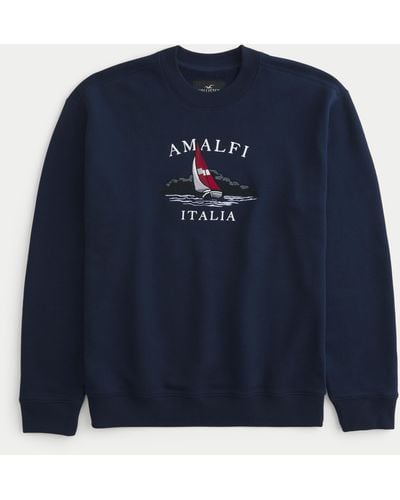 Hollister Relaxed Amalfi Italia Graphic Crew Sweatshirt - Blue