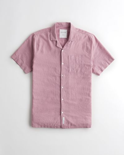 Hollister Relaxed Short-sleeve Linen Blend Shirt - Pink