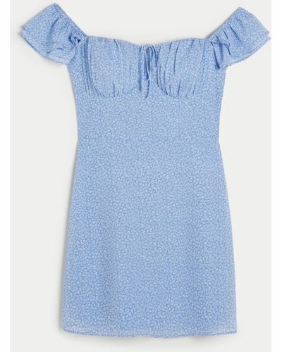 Hollister Chiffon On-or-off-shoulder Mini Dress - Blue