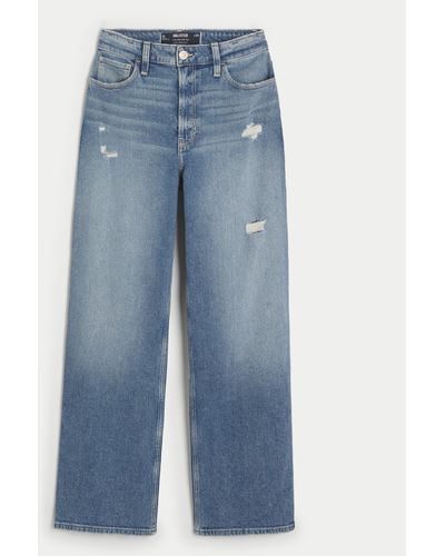 Hollister Ultra High-rise Distressed Medium Wash Dad Jeans - Blue