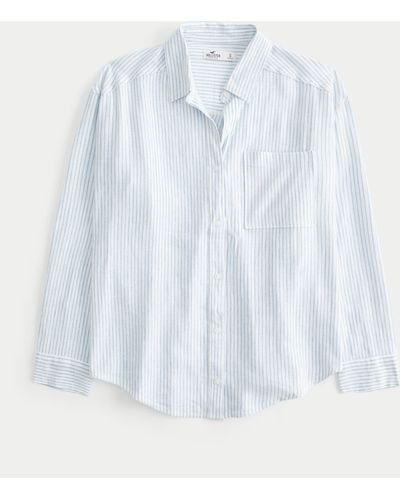 Hollister Übergroßes Hemd mit durchgehender Knopfleiste aus Leinenmischung - Weiß