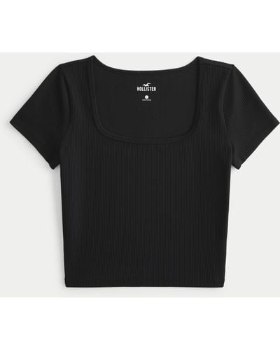 Hollister Ribbed Seamless Fabric Square-neck Top - Black