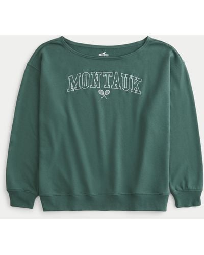 Hollister Schulterfreies Oversized-Sweatshirt mit Montauk-Grafik - Grün