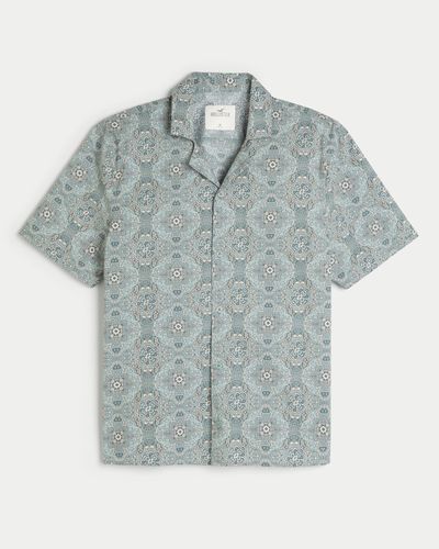 Hollister Short-sleeve Paisley Poplin Shirt - Blue