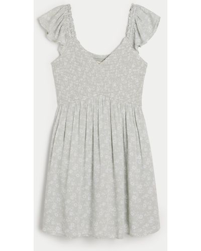 Hollister Flutter Sleeve Smocked Skort Dress - White