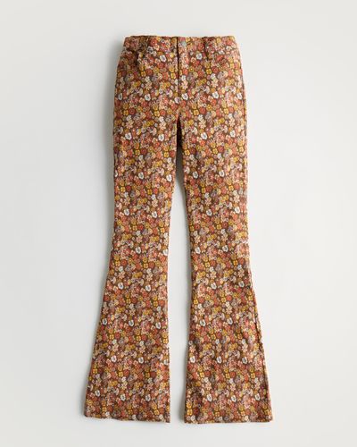 Hollister High-rise Plaid Flare Trousers - Brown