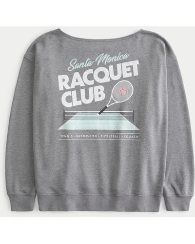 Hollister Oversized Off-the-shoulder Racquet Club Graphic Sweatshirt - Grey