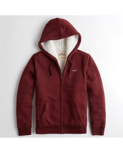 Hollister Sherpa-lined Full-zip Icon Hoodie - Red