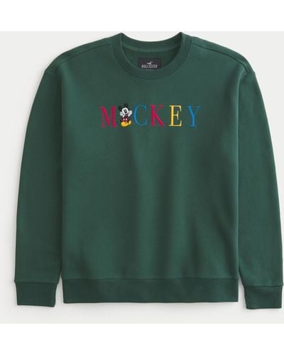 Hollister Relaxed Mickey Mouse Graphic Crew Sweatshirt - Green