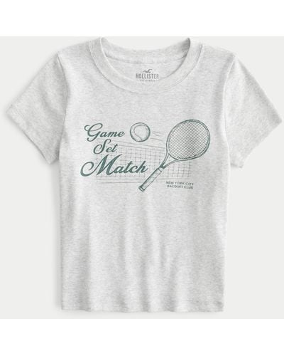 Hollister Game Set Match Tennis Graphic Ribbed Baby Tee - White