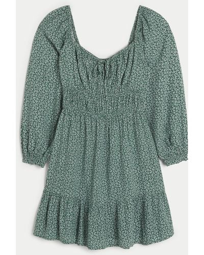 Hollister Long-sleeve Channelled Built-in Shorts Dress - Green