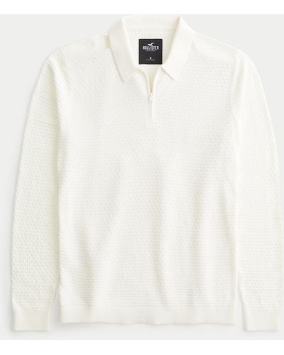 Hollister Strukturiertes, langärmliges Pullover-Polo - Weiß