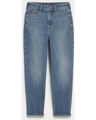 Hollister Ultra High Rise Mom-Jeans in dunkler Waschung - Blau