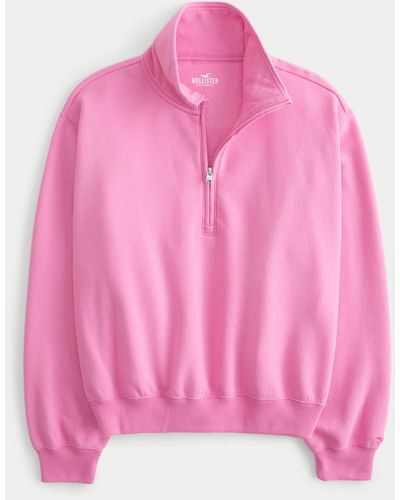 Hollister Feel Good Easy Half-zip Sweatshirt - Pink