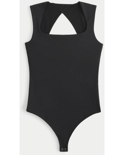 Hollister Soft Stretch Seamless Fabric Open Back Bodysuit - Black