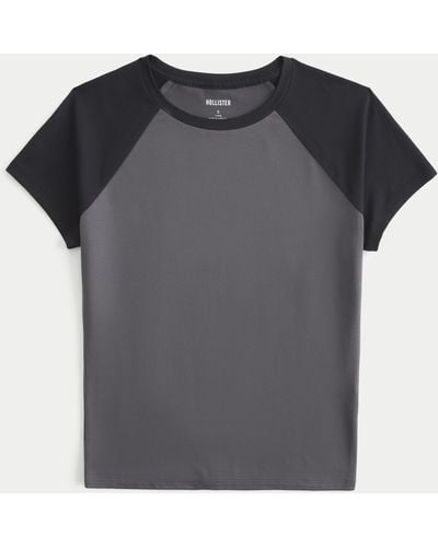 Hollister Seamless Fabric Longline Crew Baby Tee - Black