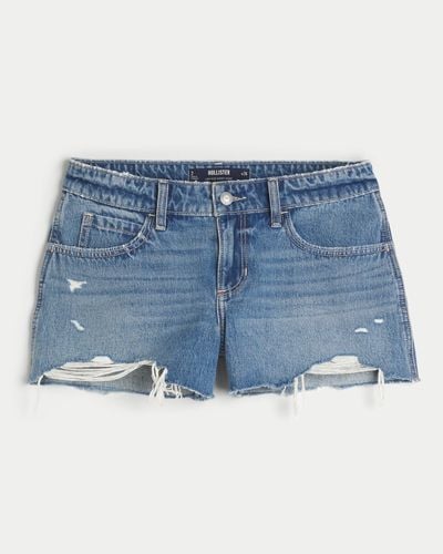 Hollister Gerippte Low-Rise Jeans-Shorts in Baggy-Fit in mittlerer Waschung - Blau