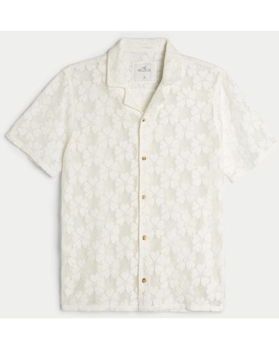 Hollister Relaxed Short-sleeve Floral Lace Shirt - Natural