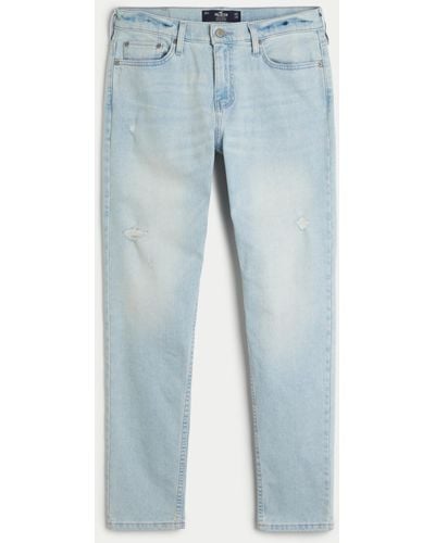 Hollister Athletic Skinny Jeans in heller Waschung und Distressed-Optik - Blau