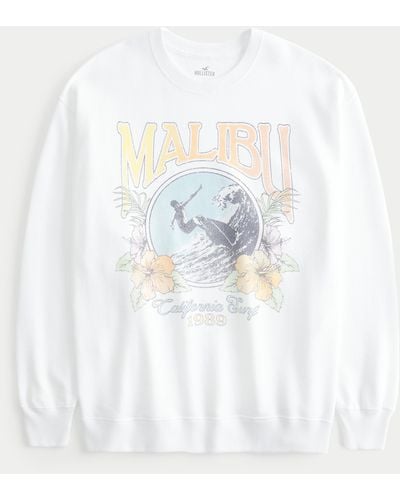 Hollister Oversized Frottee-Sweatshirt mit Malibu California-Grafik - Weiß