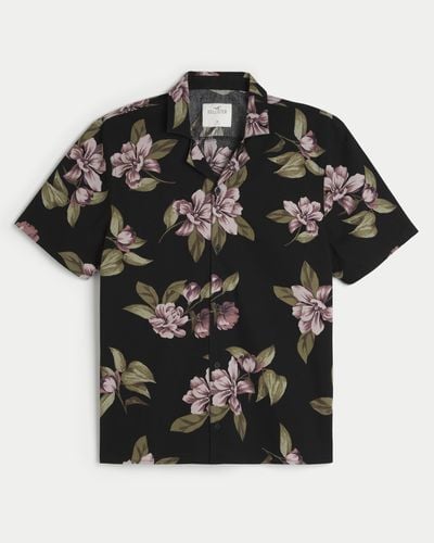 Hollister Short-sleeve Floral Poplin Shirt - Black