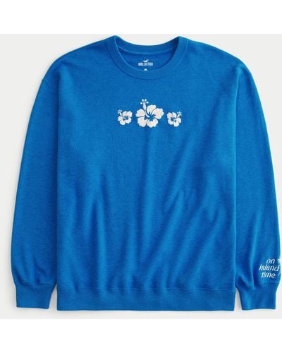 Hollister Oversized Floral Graphic Terry Sweatshirt - Blue
