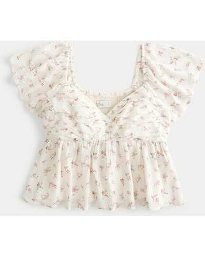 Hollister Ruched Babydoll Top - Natural