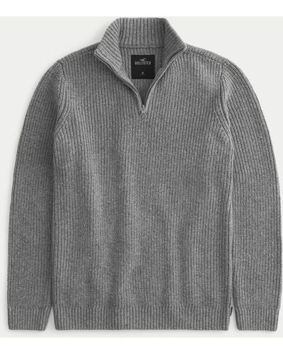Hollister Mittelschwerer Pullover mit Stehkragen und kurzem Reißverschluss - Grau
