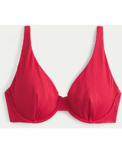 Hollister Curvy High Apex Ribbed Underwire Bikini Top - Red
