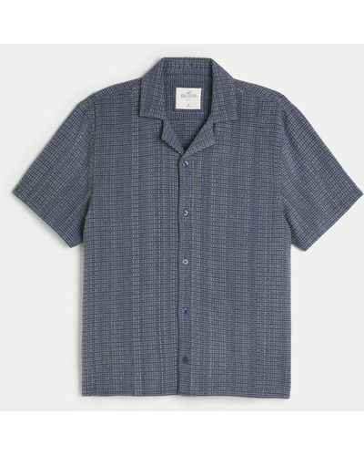 Hollister Boxy Short-sleeve Textured Shirt - Blue