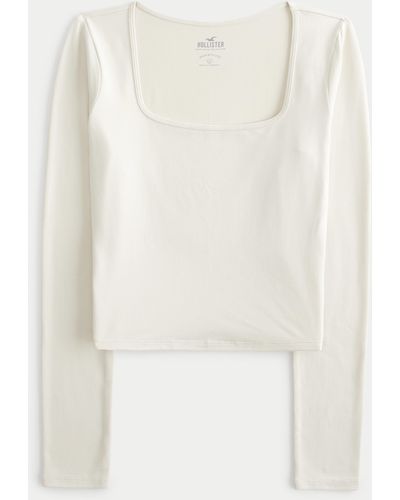 Hollister Seamless Fabric Long-sleeve Square-neck T-shirt in White