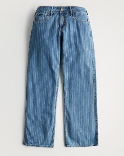 Hollister Lightweight Low-rise Medium Wash Striped Baggy Jeans - Blue