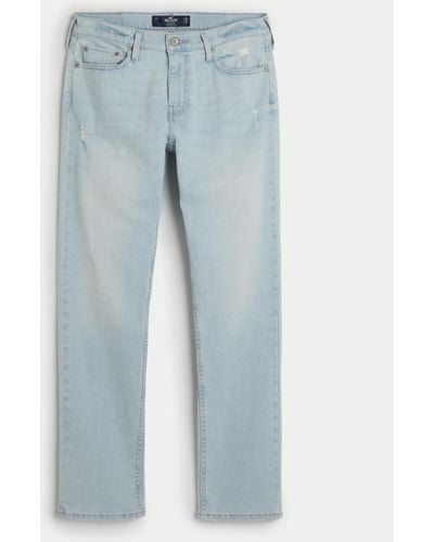 Hollister Slim Straight Jeans in heller Waschung und Distressed-Optik - Blau